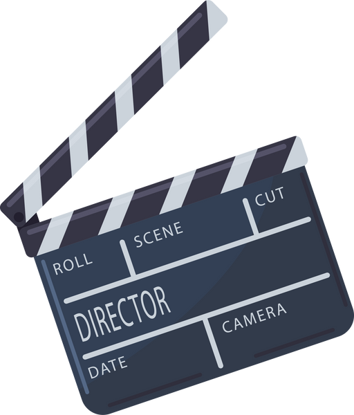 Cinema element. Clapperboard, montage tape, video camera. Vector illustration for cinema theater, film industry, show, movie making concept